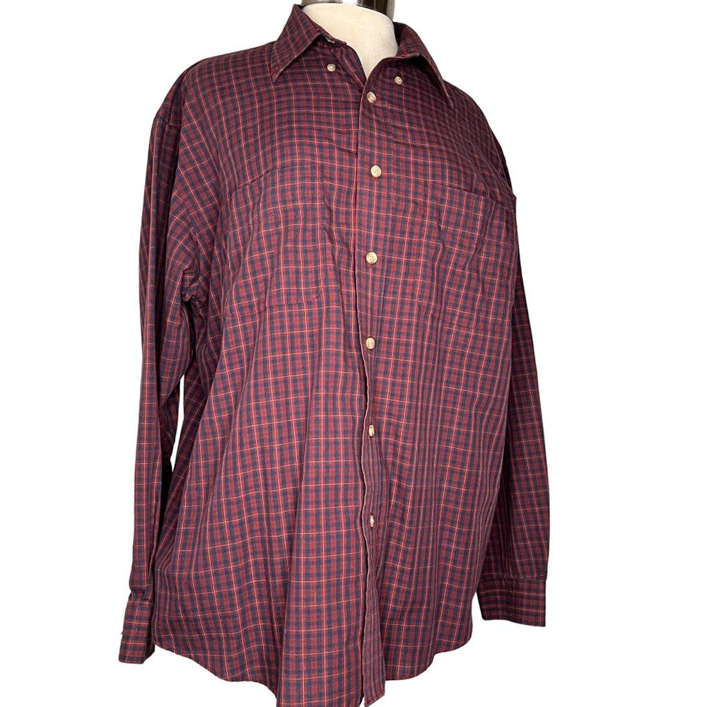 VAN HEUSEN Men's Dress Shirt Size Large 16-16 1/2 Wrinkle Free  Maroon Blue Long